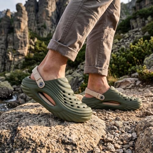 Image of Inklenzo Men's Sandals Clogs Mules for Men & Boys - CreamComfortable, Extra Soft, Lightweight, Non-Slip, Waterproof, Adjustable Back Strap, Stylish, Classic, Casual, Everyday Mules