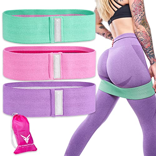 Victor Fitness® Hip & Booty Bands | 3 Levels of Resistance | Non-Slip Fabric for Squats, Lunges, Butt/Glutes | Includes Free Carrying Bag | VFBB3R