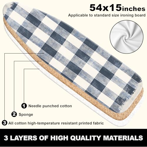 Image of Ironing Board Cover 15x54 Inch- Standard Cotton Cover with Strong Elastic Edge & Stain Resistant Surface (Grid, 15 inch x 54 inch)