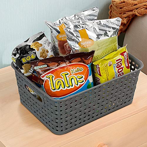 Rinboat Mixed Color Rectangle Storage Baskets, Plastic Weave Shelf Baskets, 6 Packs #TOP3