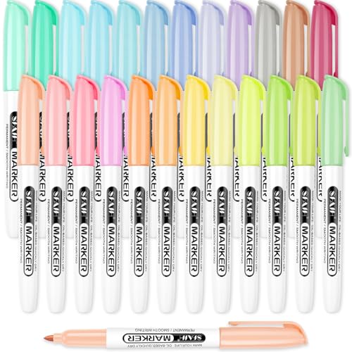 Sfaih 24 Pastel Permanent Markers - Assorted Dreamy Colors, Quick Drying, Fade Resistant, Fine Point Permanent Markers For Paper, Scrapbook, Coloring Book, Poster, Home, Art Painting, Drawing