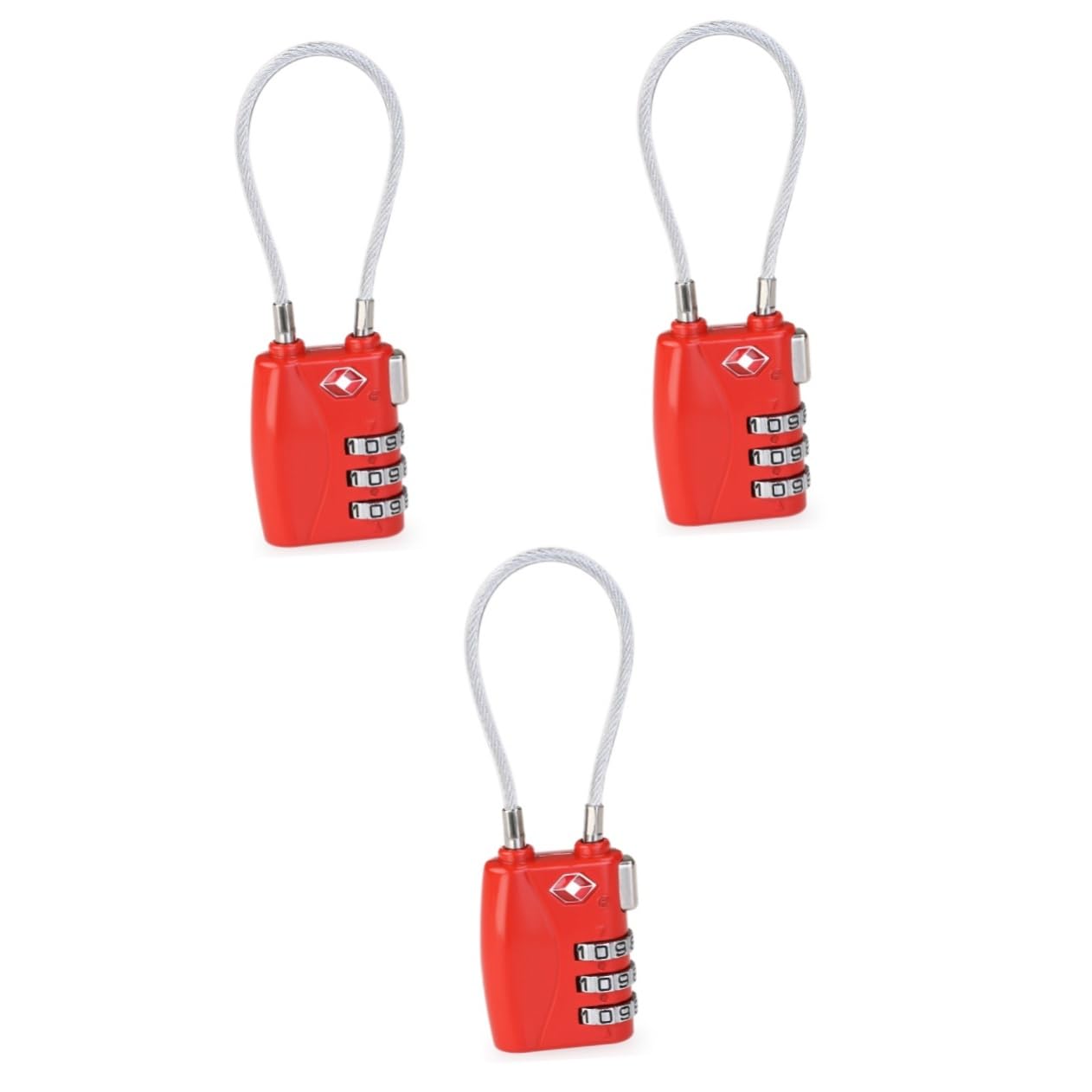 3piezas Candado De Seguridad Tsa Cable Para Equipaje Candado De Combinación De Dígitos Para Maletas y Mochilas Rojo