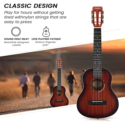 Asmuse 30" Classical Guitar, Soild Wood Beginner Acoustic Guitar Kit With Gig Bag, Extra Strings, Strap, Picks, Tuner (Sunburst) #TOP2