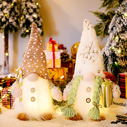 Voyyphixa 2 PCS Lighted Christmas Gnomes Decorations, Scandinavian Swedish Tomte Plush Santa Elf Figurines Ornaments for Christmas Decorations Party Home Table