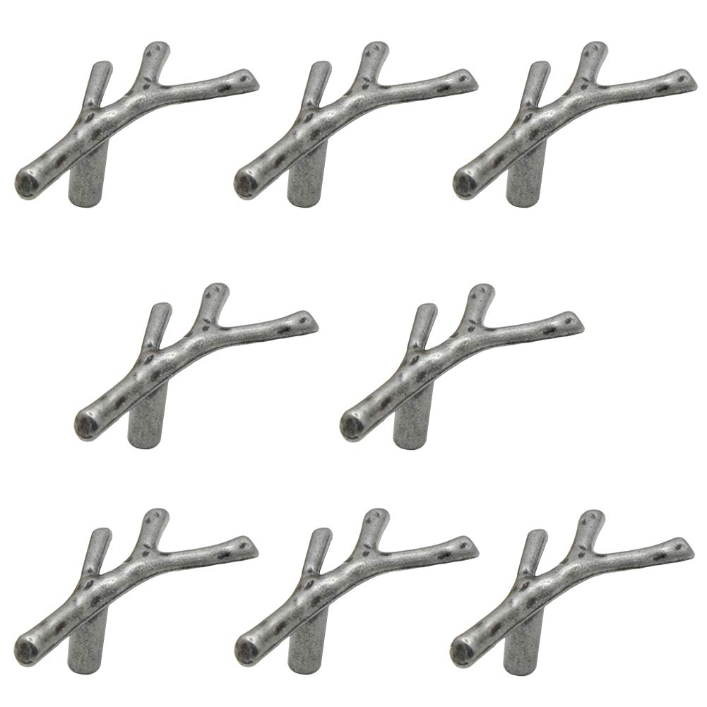 Geenite 8 Pack Twig Knobs Tree Branch Handles Drawer Knobs Fashion Zinc Alloy Pulls Furniture Dresser Pull Handles Door Knobs for Cabinets (Ancient Silver)