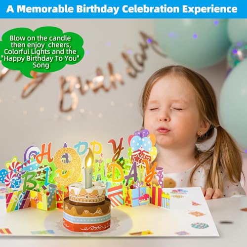 Image of Gumry 9th Pop-Up Musical Birthday Card with Blowable LED Candle for Kids