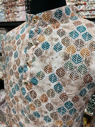 Image of FOXDX Men's Traditional Cotton Floral Printed Only Kurta