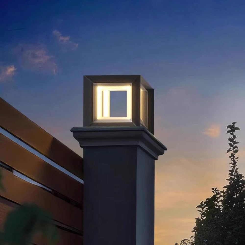 Przewodowa lampa zewnętrzna, AC110-240 V, kwadratowa kolumna 40 cm (15,7 cala), matowa czerń, nowoczesne oświetlenie LED z ciepłym światłem, wodoodporne, do ogrodu, na taras i do dekoracji