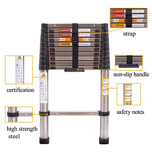 2.6M/8.5FT Telescopic Ladder Extension Ladder Stainless Steel Multi Purpose Loft Ladder 150kg Capacity, Folding Tall Ladder for Household Decorating, Painting 3 2.6M/8.5FT Telescopic Ladder Extension Ladder Stainless Steel Multi Purpose Loft Ladder 150kg Capacity, Folding Tall Ladder for Household Decorating, Painting - Image 3