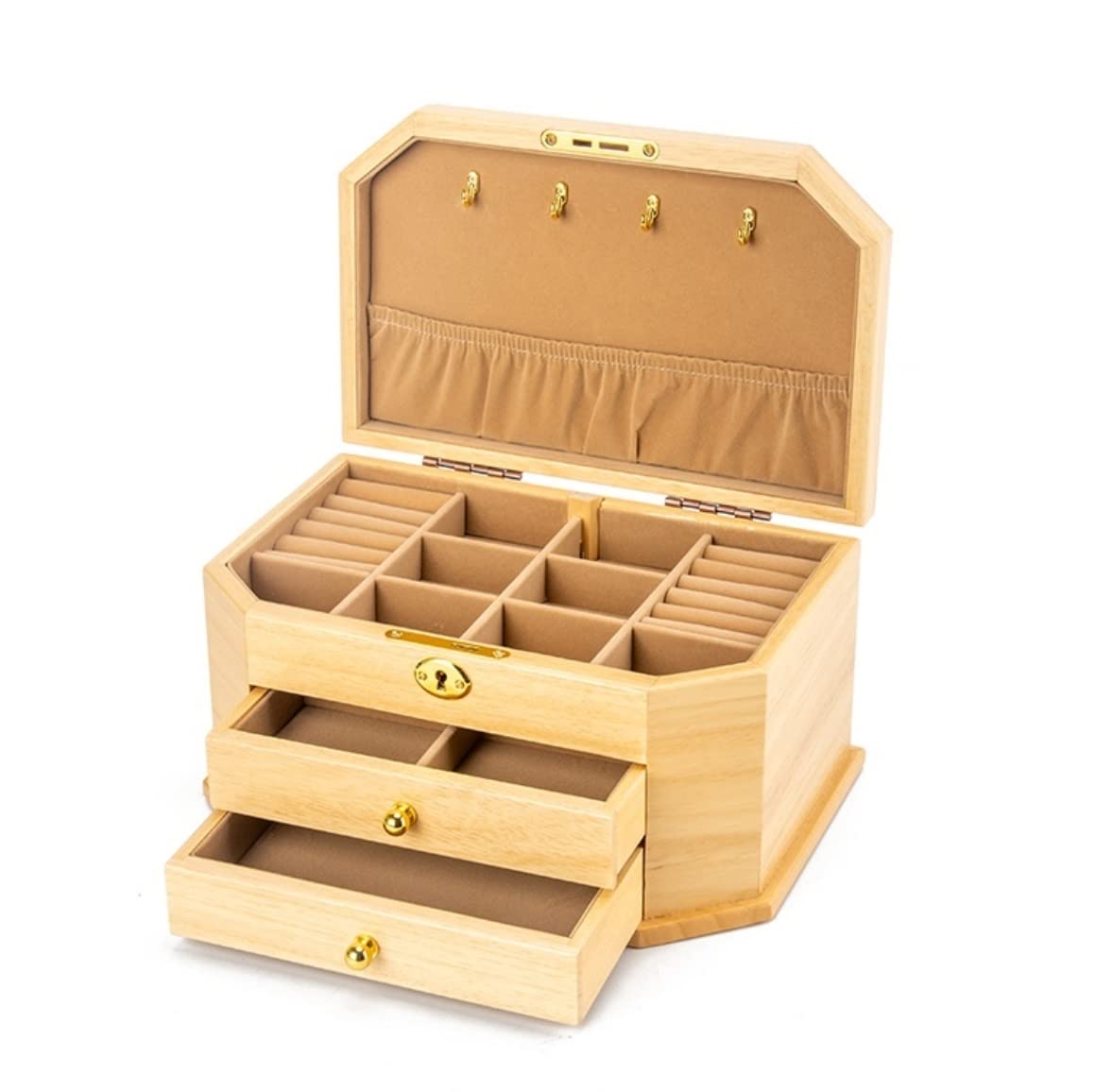 TIANQIHAO Jewelry Box Large Wooden Jewelry Box Jewel Case With 2 Drawers Vintage Jewelry Box Ring Necklace And Earring Organizer Jewellry Holder,B-28 * 19 * 15cm
