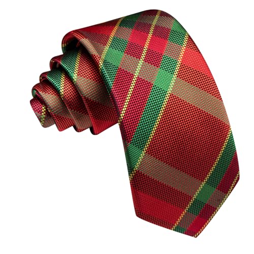 Image of Barry.Wang Plaid Ties Mens Silk Necktie and Tie Clip Checkered Tie for Wedding Party Business Formal