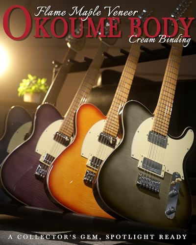 Image of AKLOT Modern TL Electric Guitar: Saddle String-Through Bridge, Locking Tuners, HH Pickup, Coil Split, Rounded End Frets, Roasted Maple Neck & Flame Maple Top, Beginner Guitars Kit with Gig Bag, Black