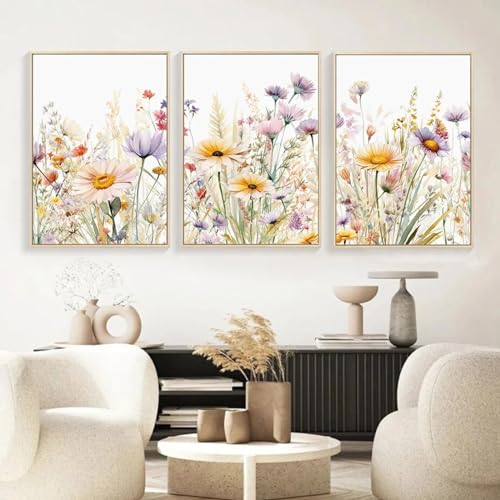 Affiche fleurs sauvages triptyque 60x80cm art botanique nature sans cadre