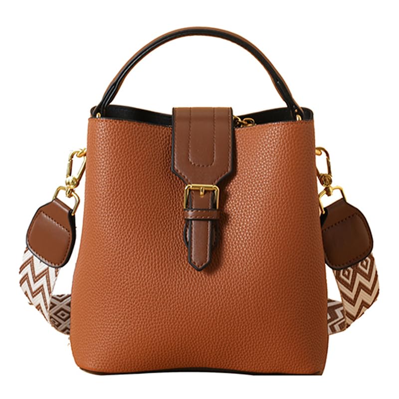 PU Leather Trendy Bucket Bag Large Capacity Versatile Handbag Detachable Strap All-Match Shoulder Bag Travel Shopping Work Sh