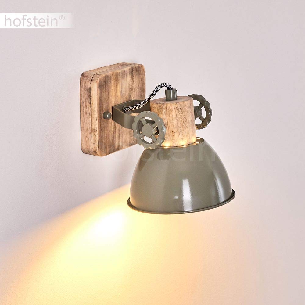 Lampada da parete Orny, lampada da parete regolabile in metallo/legno in verde/bianco/marrone, 1 luce, 1 attacco E27, spot da parete in design retro/vintage, senza lampadina/e
