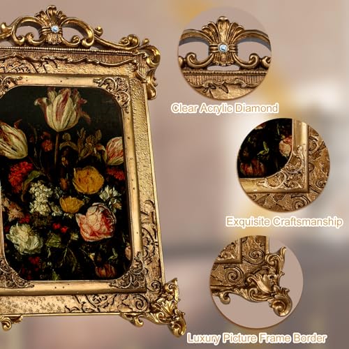 Image of 5x7 Victorian Gold Picture Frame, Baroque Vintage Ornate Design, Glass Front, Tabletop & Wall Display, Vertical Orientation