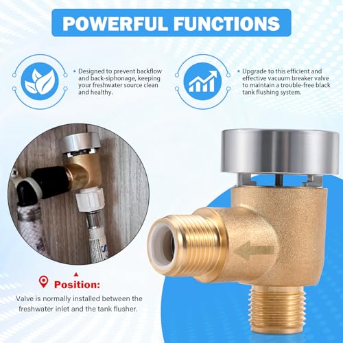 Image of Brass RV Vacuum Breaker Check Valve 571-VAC-CHK-A Camper RV Black Tank Check Valve Replace Leaking Vacuum Breaker on Black Tank System Trailer Flusher b&b Model 571 Check Valve