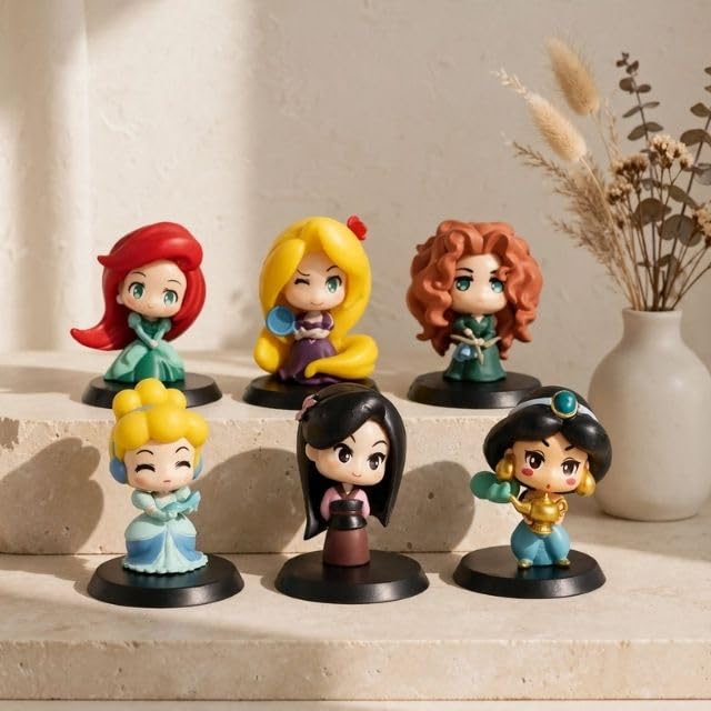 Image of Awestuffs Princess Cute Action Figure Set | Fairy Tale Birthday Party Decorations, Cupcake Toppers, Baby Shower Favors, Kids Room Decor (Set of 9)