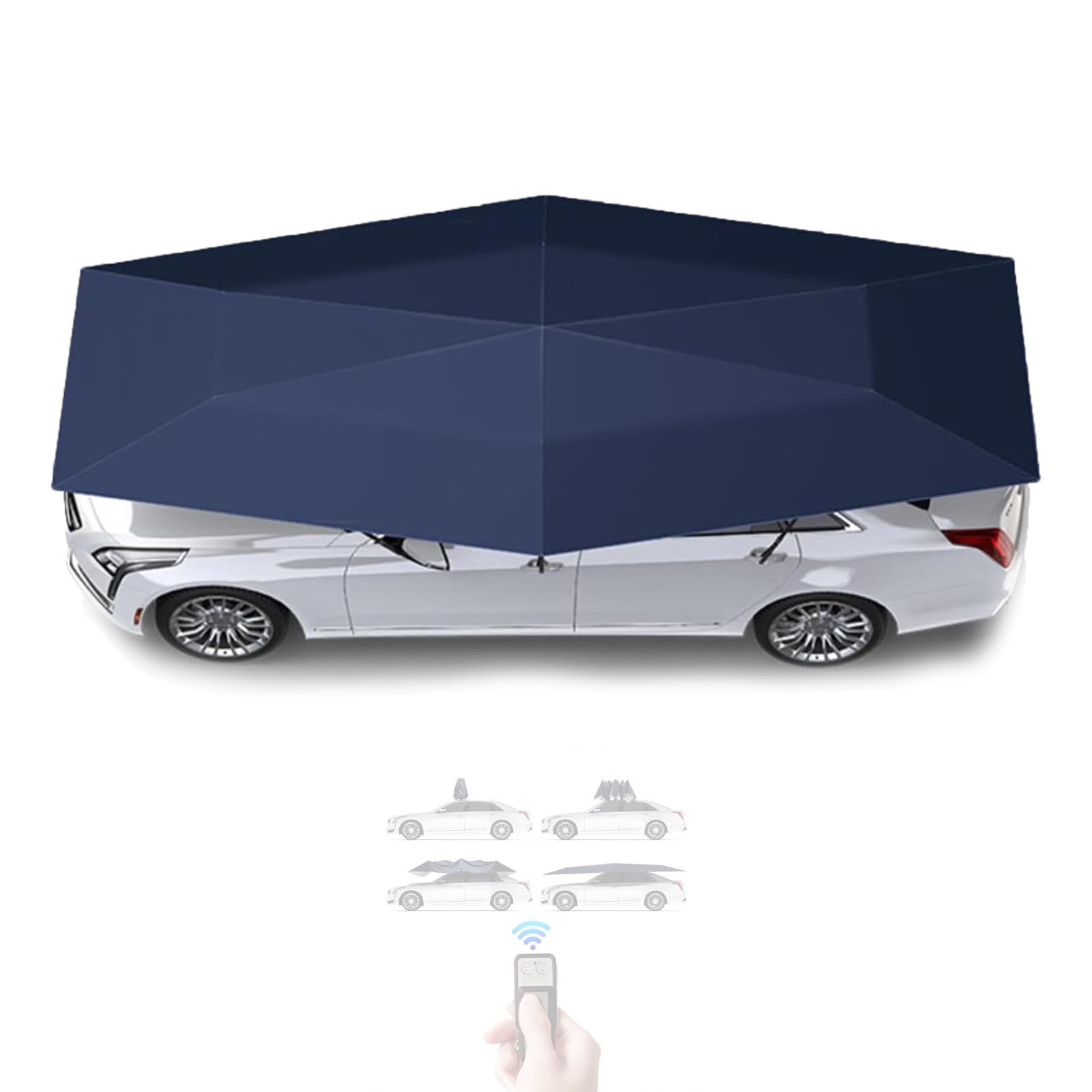Abri-Auto Parapluie avec Télécommande, Carport Mobile et Pliable, Tente Pare-Soleil Universelle pour Voiture, Pliage Entièrement Automatique, Protection Solaire et Thermique Portable 4.2*2.3m