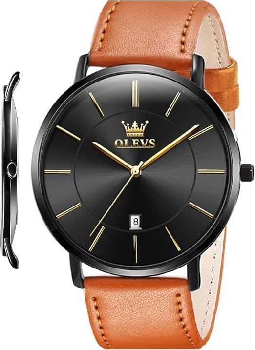 Image of OLEVS Mens Watches Minimalist Ultra Thin Fashion Casual Analog Quartz Date Watch Waterproof Slim Simple Big Face Dress Wrist Watch with Retro Leather Band for Men