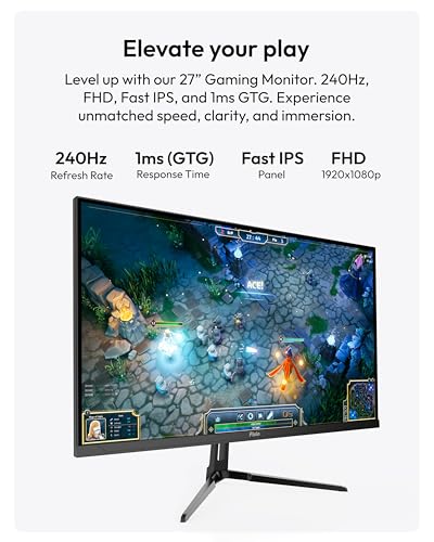 Image of Pixio PX279 Wave 27 inch 240Hz Refresh Rate FHD 1080p Resolution Fast IPS Panel 1ms GTG Resonse Time Gaming Monitor and PS1S Wave Black Single Monitor Arm - Fits up to 32 inches and 19.8lbs
