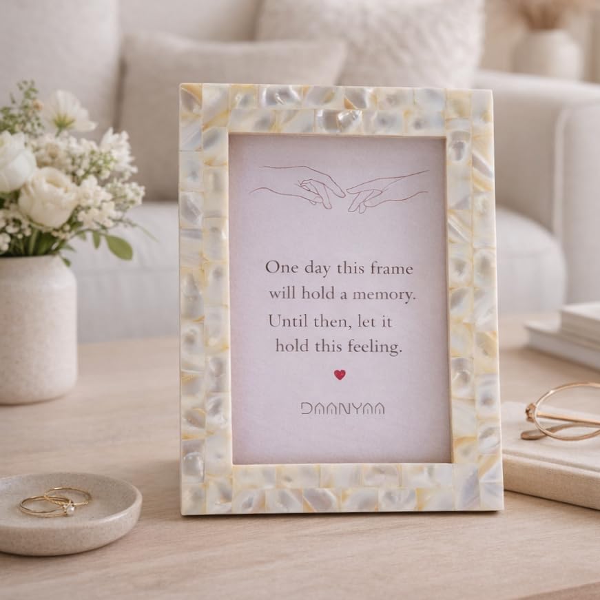 Image of Decorative Resin Photo Frame with Quote | Pearl Finish Table & Wall Photo Frame | Romantic Gift for Couples | Premium Home Decor Frame for Living Room & Bedroom