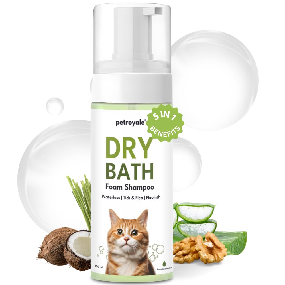Sponsored Ad - Petroyale Dry Bath Foam Shampoo for Cats - Dry Shampoo for Cats - Tick, Flea & Itch Relief - Dentangling Foam Shampoos for Quick Bath | 150ml
