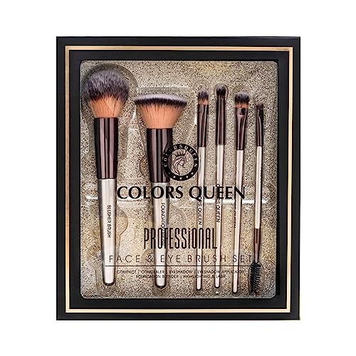 Colors Queen Professional Face & Eye Makeup Brush Set of 6 | Premium Easy to Hold, Ultra Soft Bristles, Face & Eye Makeup Brush Set for Liquid, Cream & Powder Application