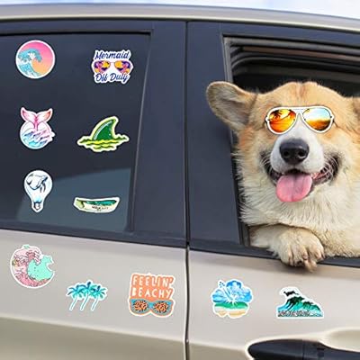 BBTO 100 Pcs Beach Stickers for Water Bottles Aesthetic Stickers Waterproof Ocean Vinyl Decals DIY Decorative Marine Life Decals for Laptop Travel Luggage Car Bike Bicycle Helmet