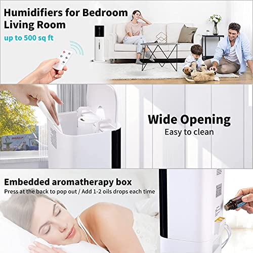Large Humidifiers For Bedroom, Quiet 8Liter(2.1Gal) Humidifiers For Large Room, Ultrasonic Cool Mist Tower Humidifier With 360°Nozzle, 3 Speed, Customized Humidity For Plants Yoga Baby Nursery Adult #TOP4