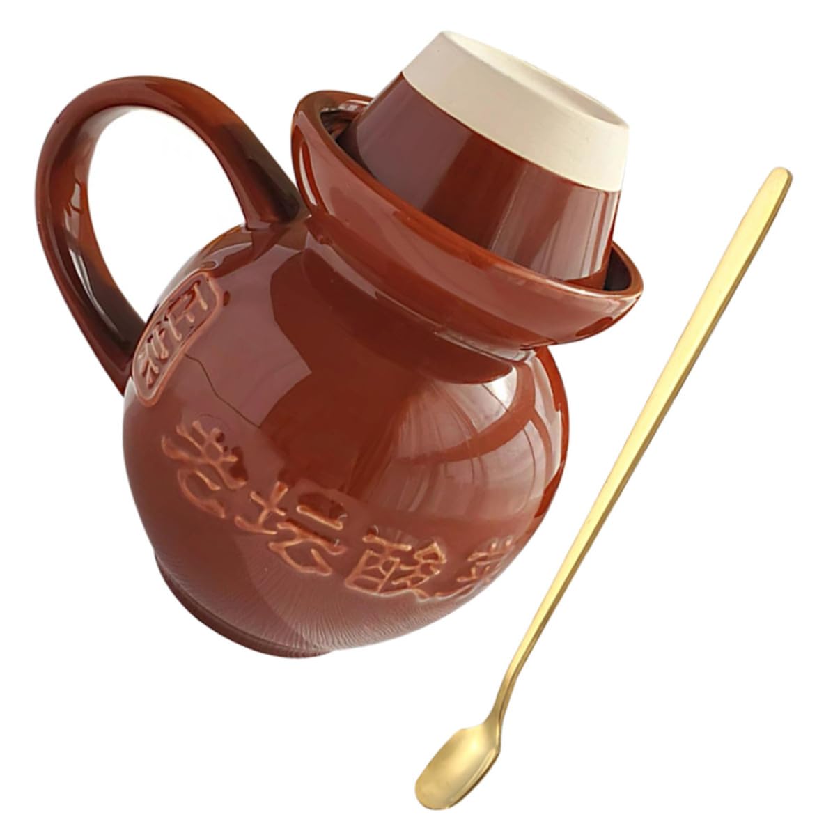 Taza de cerámica anti enfriamiento Levemolo tipo tarro con tapa y cuchara para oficina