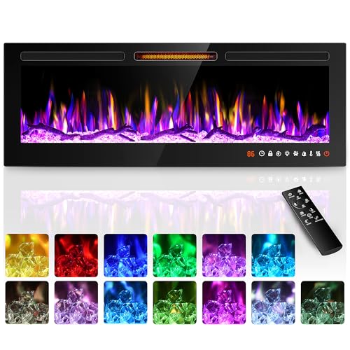 Riseon 50'' Electric Fireplace Heater, Recessed and Wall Mounted Freestanding
