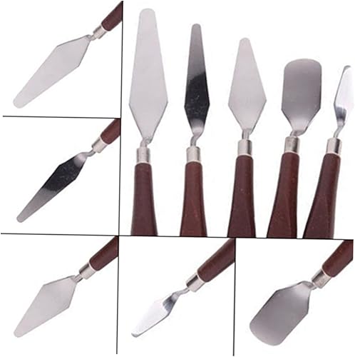 VILLCASE Cuchillos de mango para pintura, cuchillos de acero, espátula, herramientas de mezcla de madera, acrílico inoxidable, profesional de