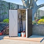 BIRCHTREE 2.6X2.9FT Outdoor Garden Shed Metal Storage Cabinet with Stainless Steel Latch, Aluminium Frame, Scratch-Resistant Film, Waterproof Tool Storage Backyard Patio Wheelie Bin Shed Anthracite