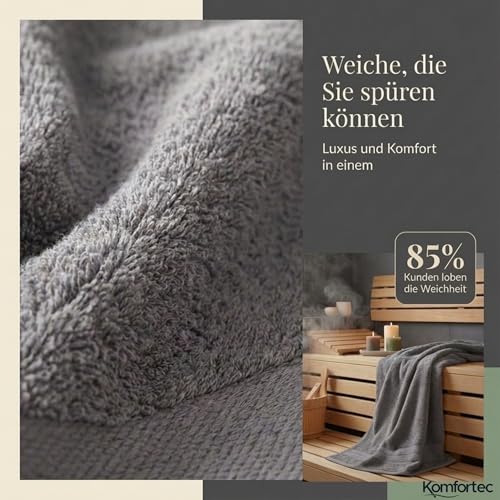 Komfortec 8er Handtücher Set, 4 Badetücher 70x140 cm & 4 Handtücher 50x100 cm, 100% Baumwolle Frottee, Flauschig und Saugstark,Anthrazit/Türkis