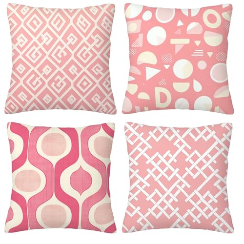 Rayas Rosa Fundas de Cojines Decorativas Cuadradas de Terciopelo, 60x60cm con Cremallera Oculta para Sofá, Oficina, Silla, Dormitorio, Jardín, Terraza, Exterior Decoración del Hogar, Juego de 4. H-111