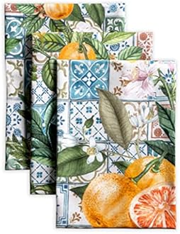 Maison d' Hermine Kitchen Towels Set of 3 100% Cotton 70 CM x 50 CM Reusable Cloth Tea Dish Towels Absorbent with Hanging Loop for Kitchen Dining Valentines Gifts for Her (Agrume)