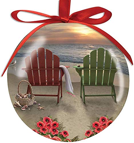 Adirondack Chairs and Hibiscus on the Beach, Basket of Shells High Gloss Resin Christmas Ornament