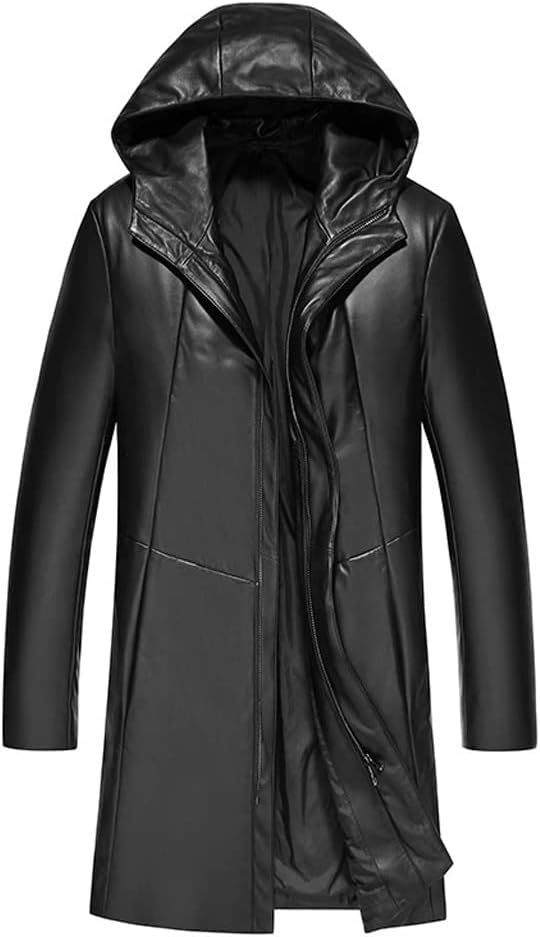 Winter Duck Down Hooded Jacket for Men, Men's Warm Leather