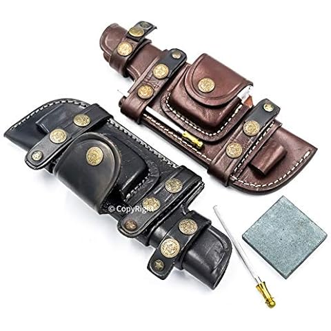 DamaskerUS 9.25" Handmade Hunting Fixed Blade Knife Leather Sheath Hiqh Quality + Sharpener - Brown Cover