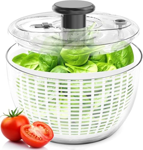 6L Salad Spinner Large Vegetable Spinners Fruits Drainer Rotary Dryer Lettuce Manual Mixer Food Drain Basket Washing Machine Strainer with Bowl Double Detachable Kitchen Prep Container