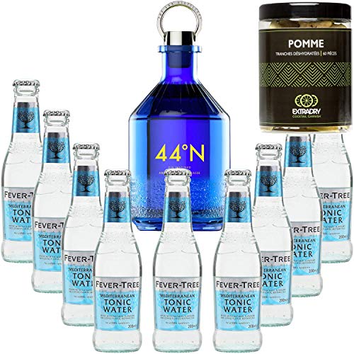 Pack Gintonic - Gin Numero 44 + 9 Fever Tree Mediterranean Water - (50cl + 9 * 20cl) + Pot de 60 tranches de Pomme…