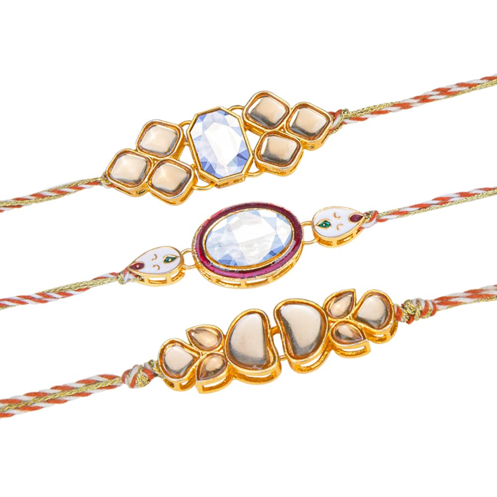 Kaameri Bazaar Unisex Adult Rakshabandhan Classic Kundan Rakhi For Brother With Roli Chawal Pack - Set Of 3 Rakhis (B0D6R2V1FN) Amazon Price History, Amazon Price Tracker