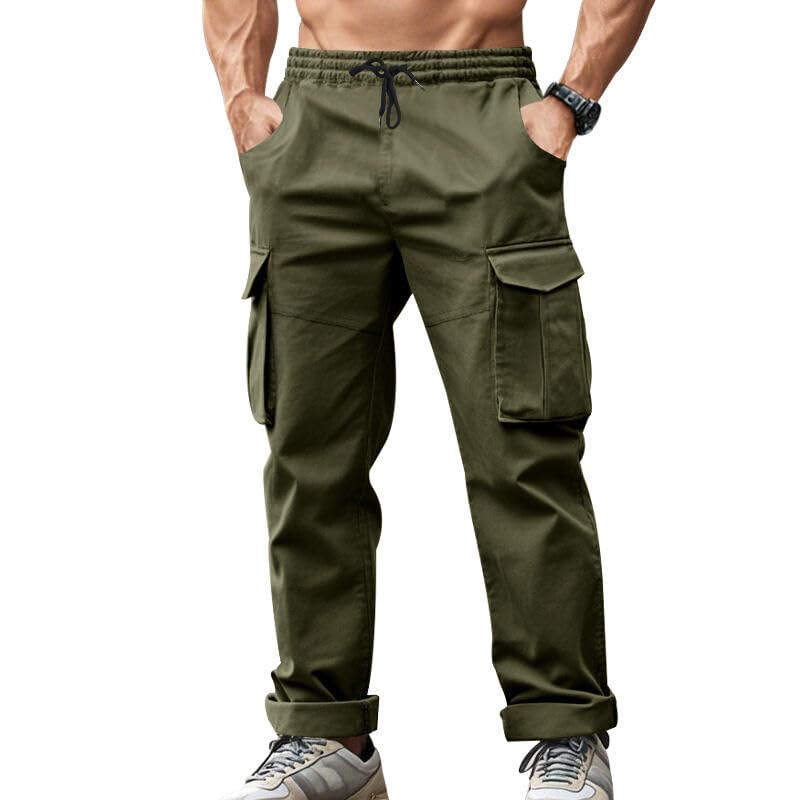 Mens Cargo Pants Drawstring Elastic Waist Tapered Trousers with Multi Pockets Relaxed Fit Casual Athletic Trousers4