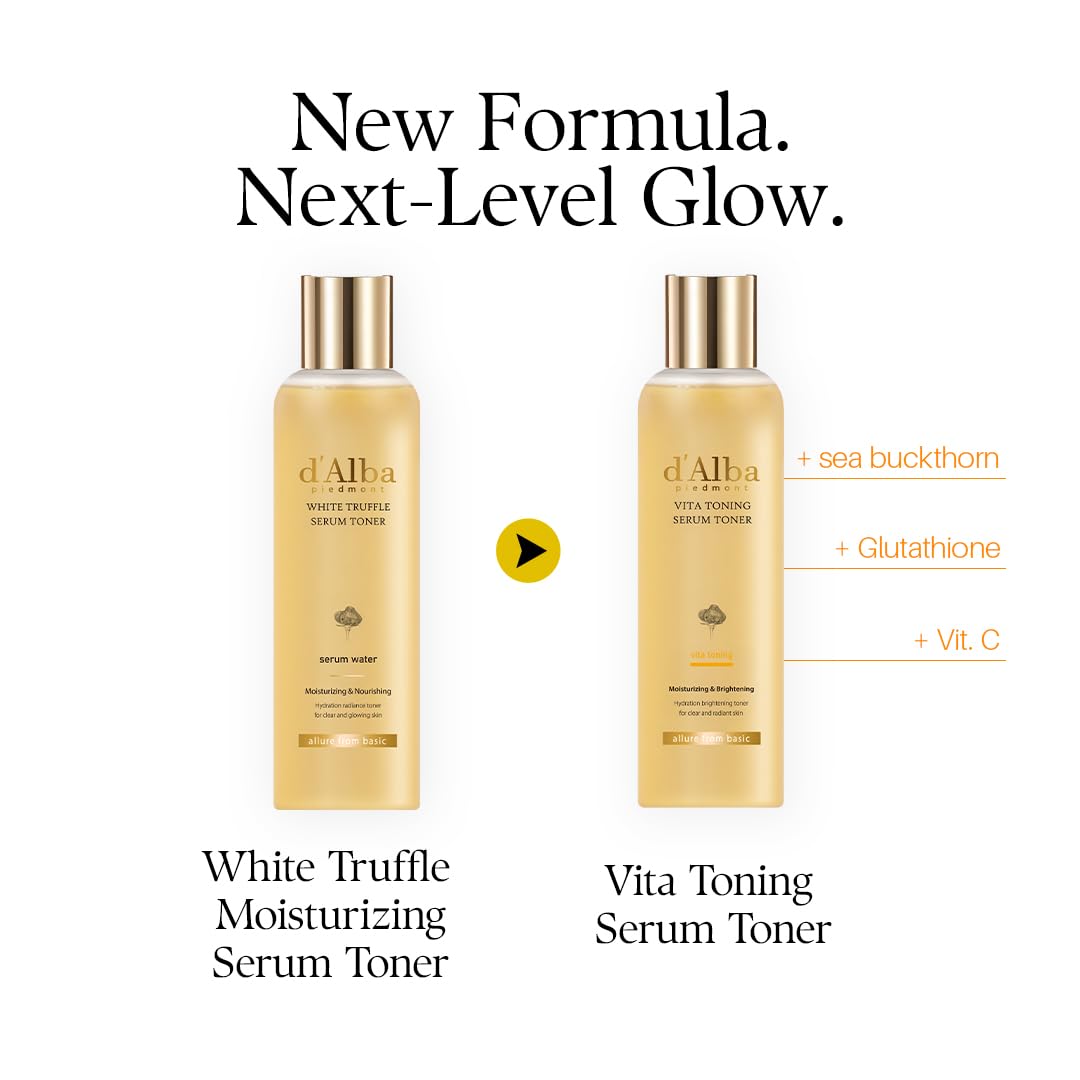 d'Alba Piedmont White Truffle Vita Toning Serum Toner, Pelle Effetto Vetro con Skincare a Doppie Vitamine, Idratante Viso (180ml)