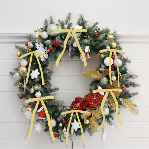 Image of Set of 24 Yellow Velvet Bows Ornaments for Christmas Tree, Vintage Rustic Elegant Velvet Bows Decor, Xmas Home Decoration for Wreath Mantle Gift Wrap Holiday Decor, 3 /8'' Wide, 5 * 7 inch