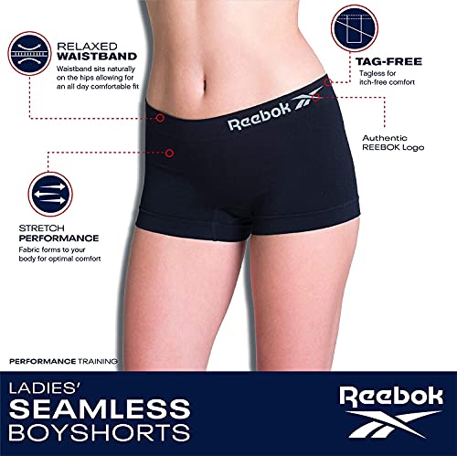 Reebok Women's Boy Short Panties - 4 Pack Stretch Performance Seamless Underwear for Women, Tagless for Comfort (Sizes: S-XL)2