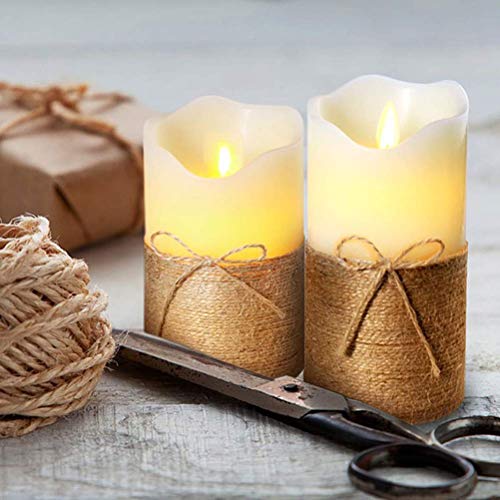 Image of LTETTES | Real Wax Hemp Rope LED Candles | Flameless Battery Operated with Remote Control | Set of 3 (3 inch D x 4 inch, 5 inch, 6 inch H) for Home Decor, Festivals, Diwali & Gifts