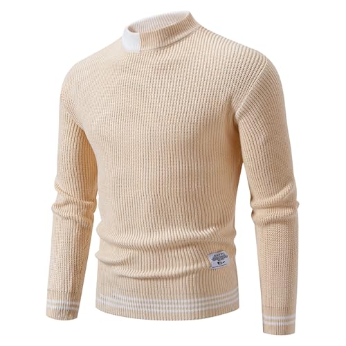 Men Mock Turtleneck Knit Sweaters Lightweight Long Sleeve Pullover Sweater Casual Dress Color Block Sweaters
