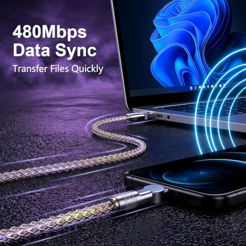 Image of Verilux 60W Type C Cable Fast Charging with RGB Colorful Gradual, 3.3Ft 180 Degree Flexible C Type Charger Cable, 480Mbps Data Transmission USB C for iPhone 17 /17 Pro /17 Pro Max /16 /15, Galaxy S26 /S25